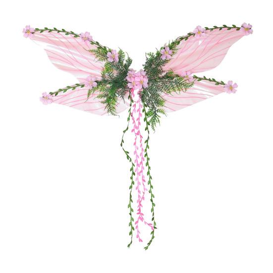 

Крила бабки для жінок Хелловін Крила феї Костюм з квітами Листям і ліанами Принцеса Ангел Ельф Косплей Аксесуари для перевдягання рожевий