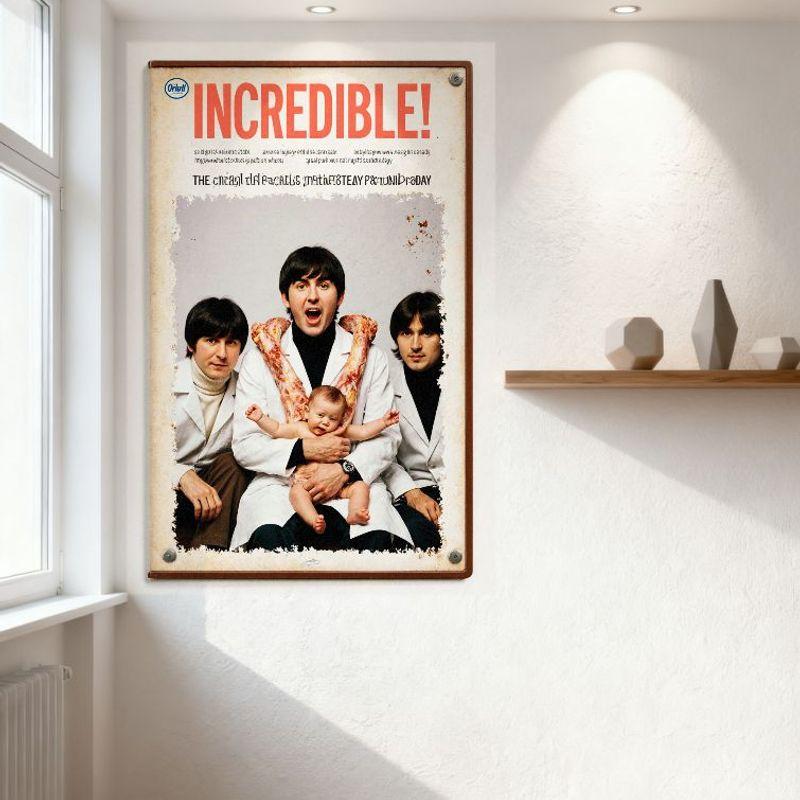 Vintage Surreal 'Orbit' Metal Tin Sign The Beatles - Style Lab Coats Men with Bacon Neck Strip Poster, Retro Bar Pub Home Wall D