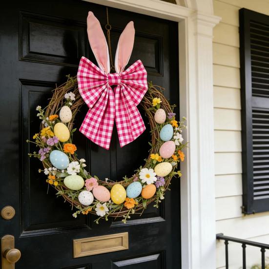 16 Inch Easter Bunny Ear Bow Rustic Buffalo Plaid Bow for Wreath Spring Holiday Decorative Fabric Bow for Tree Topper Front Door Wall Window Home