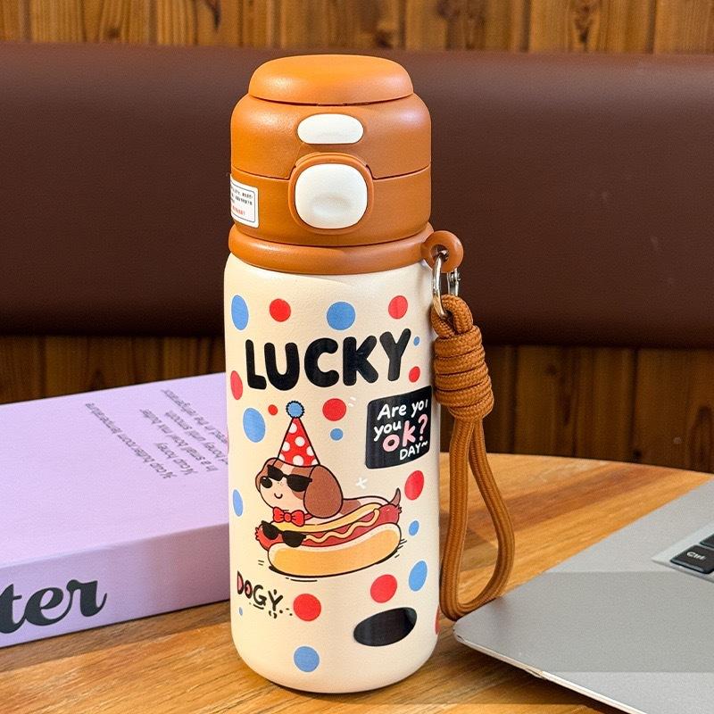 Water bottle new cartoon thermos cup stainless steel water cup cute student cup girls double drink straw cup