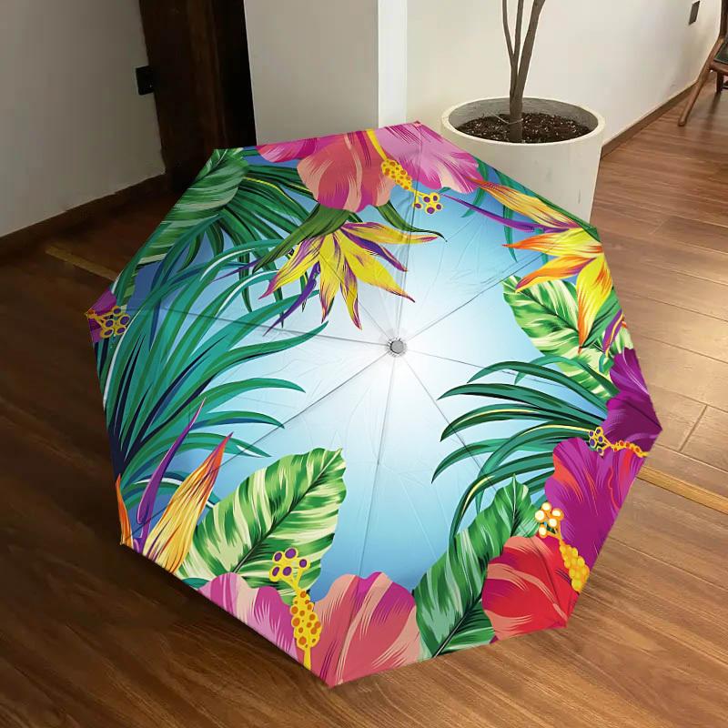 

1pc Tropical Flowers Automatic Folding Umbrella, Portable Collapsible Design, 8-Rib Iron Frame, Outdoor Accessory yy250905072
