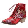 New Thick Heel High Heel Martin Boots Women's Pointed Head Embroidered Lace-up Short Boots