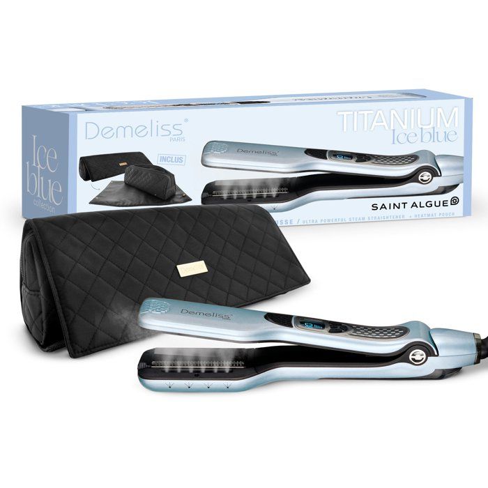 Lisseur vapeur - SAINT ALGUE - Demeliss Titanium Ice Blue 26 - Plaques Titanium - Fonction vapeur - Trousse incluse