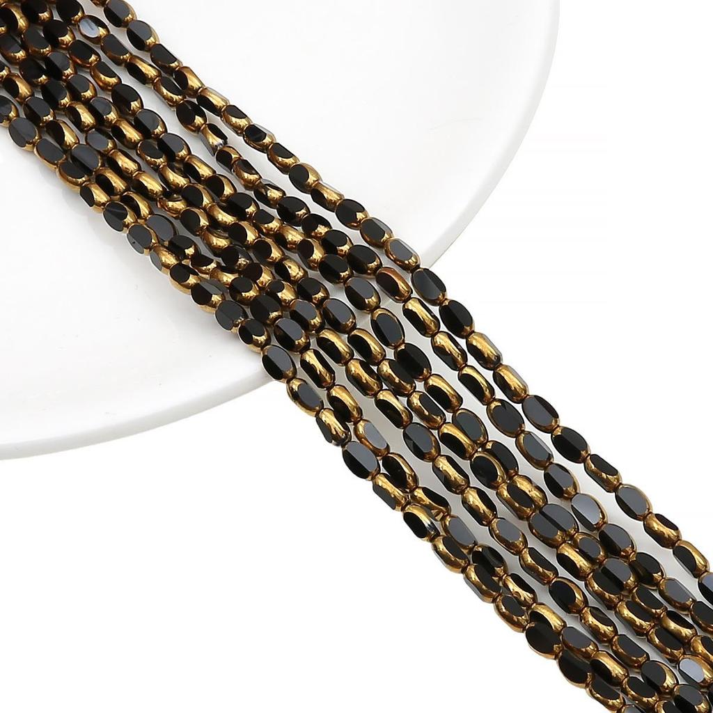 Oval Faceted Gold-Edged Glass Crystal Rice Beads for Jewelry Making