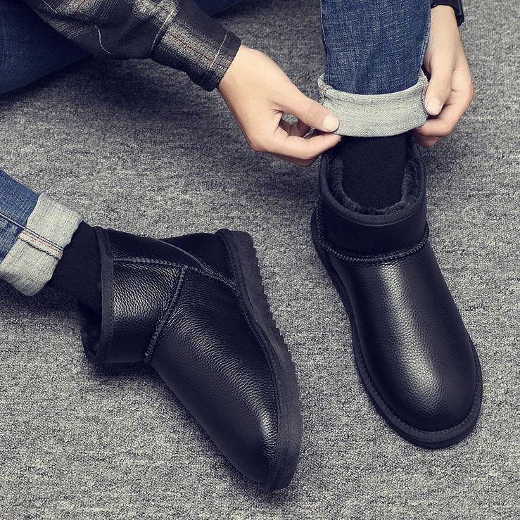 Men’s Winter Waterproof PU Leather Snow Boots with Velvet Lining, Non-Slip, Large Size