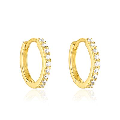 Classic Pave Circle Huggie Hoop Earrings - 925 Sterling Silver Yellow Plated