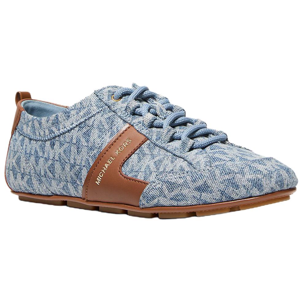 Michael Kors Keely Denim Leather Round Toe Lace-Up Signature Print Low-Top Casual Shoes Women sneakers Blue 43S6KLFS2Y2255