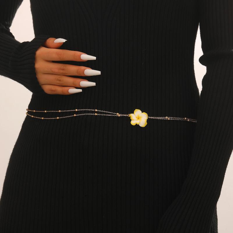 Minimalist Flower Waist Chain Gold Silver Metal Bead Decor Adjustable Body Chain for Swimsuit Cover Up Beach Wear