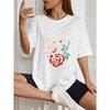 White Oversized T Shirt With Rose And Abstract Design For Casual Wear