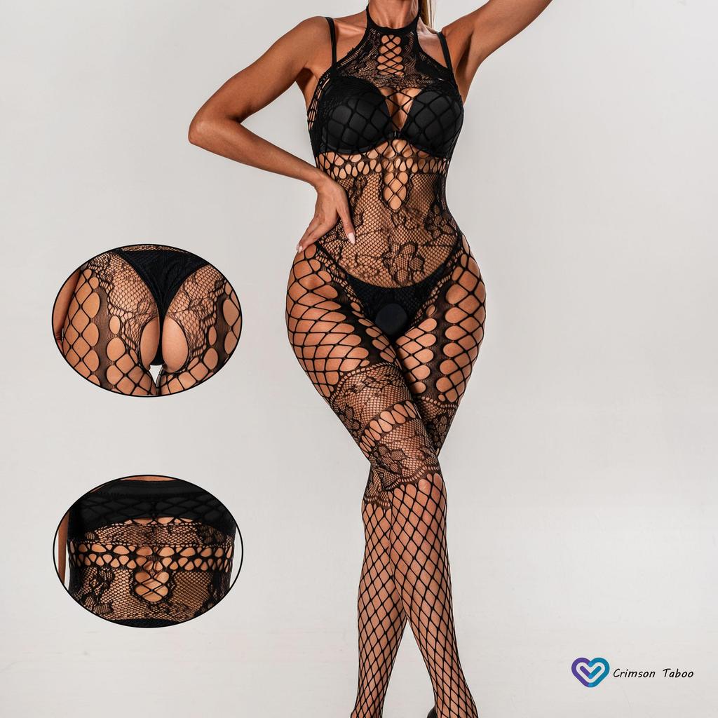 Sexy Lingerie Open Hollow Stockings Garter Belt Fishnet Tights Long Stocking open-file onesie