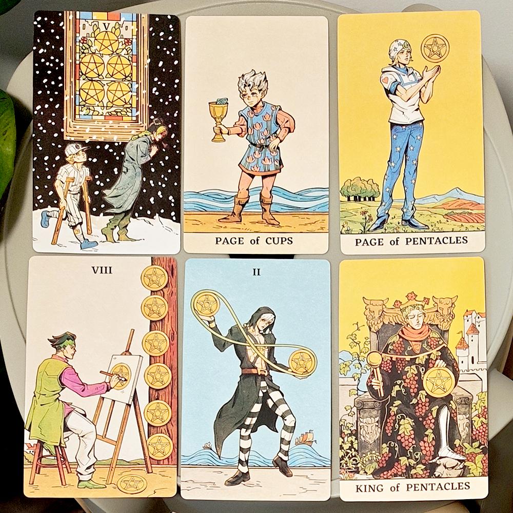 JOJO Tarot Cards Deck in Rigid Box, 80 Pcs Double-Sided Embossed Anime Tarot Cards Bizarre Adventure Tarot Deck 12x7cm