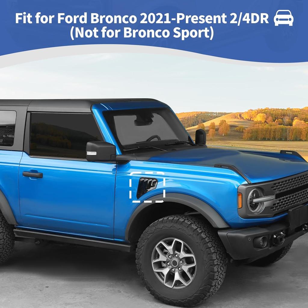 RT-TCZ for Bronco Front Side Fender Vents Trim Compatible with Ford Bronco 2021-Present Black Exterior Accessories 2pcs