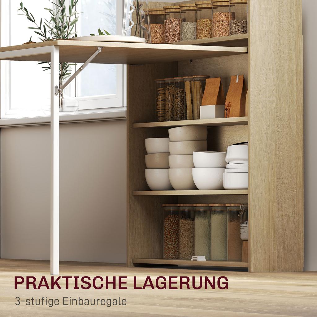 Folding dining table with cabinet, industrial design, space-saving, for small rooms, 78.5 x 91 x 93 cm, oak
