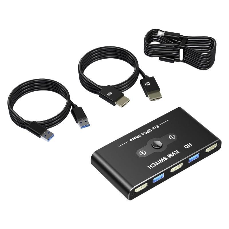 KVM Switcher HDTV-compatible 4K60Hz for Smooth Switching Between 2 Computers Sharing 1 Screen and USB3.0 Devices