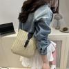 Niche Simple Straw Woven Tote Bag Women's Bag Summer New Contrasting Color Shoulder Bag Casual Trend Messenger Bag