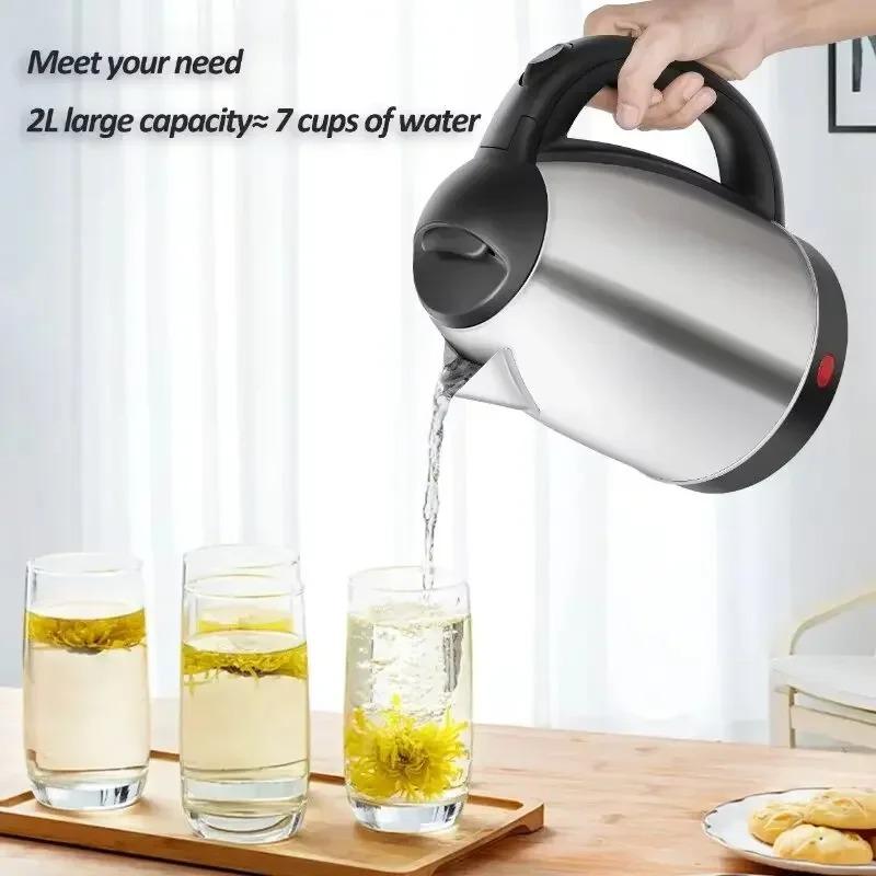 2L Elektrischer Wasserkocher aus lebensmittelechtem Edelstahl, Schnell kochender Warmwasserbereiter, Mehrzweck-Teekanne für Kaffee, Getränke, Täglichen Gebrauch