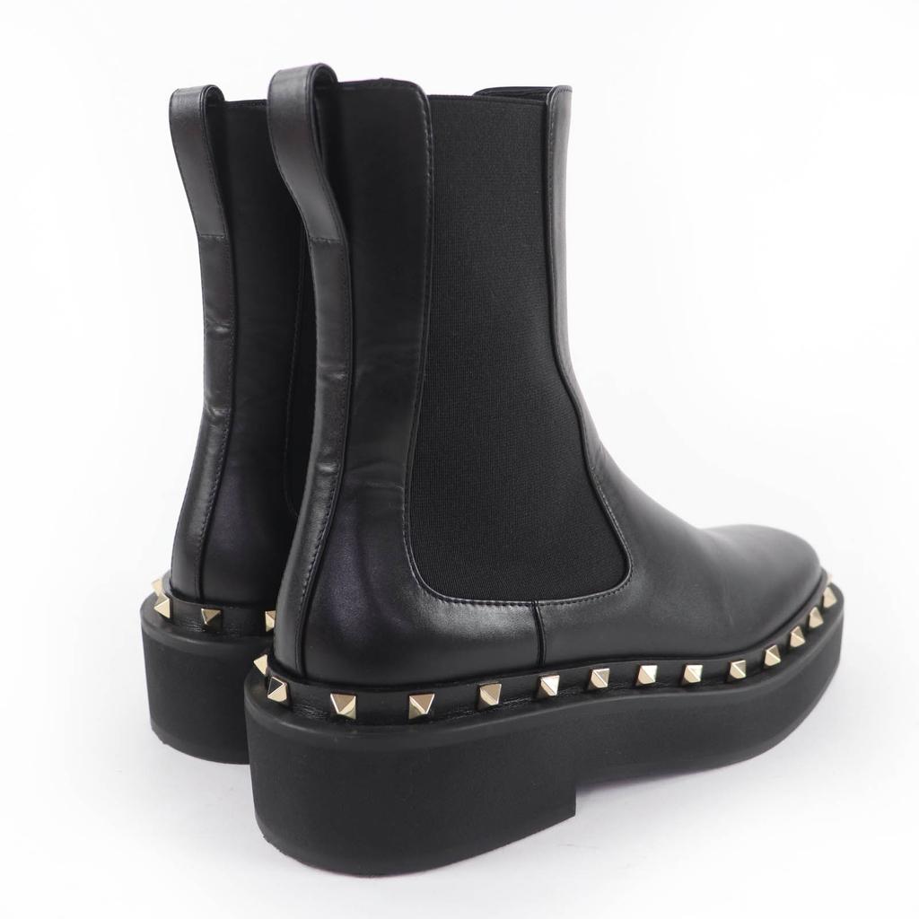 Excellent Valentino Garavani Rockstud Side Gore Leather Chelsea Boots black 37.5 Used