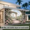 2D Pink Rose Garden Backdrop Romantic Archway Photography Background