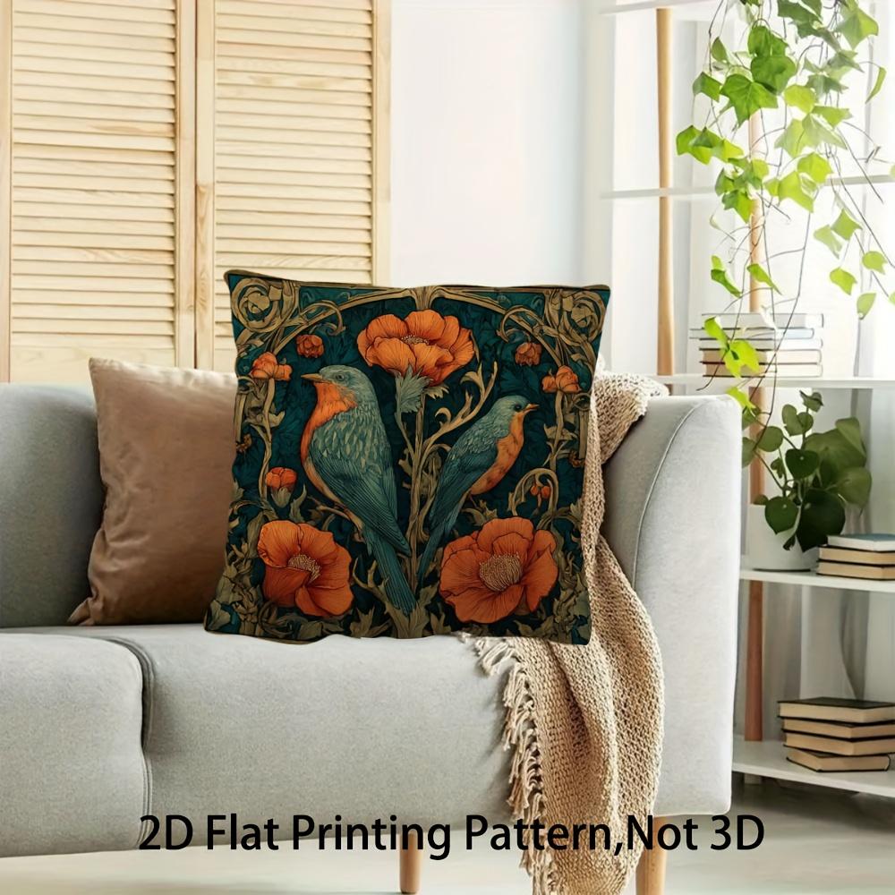 William Morris Inspired Robin Bird Pillow Cover Vintage Art Nouveau Floral Print Cushion Case For Sofa Couch Boho Home Decor