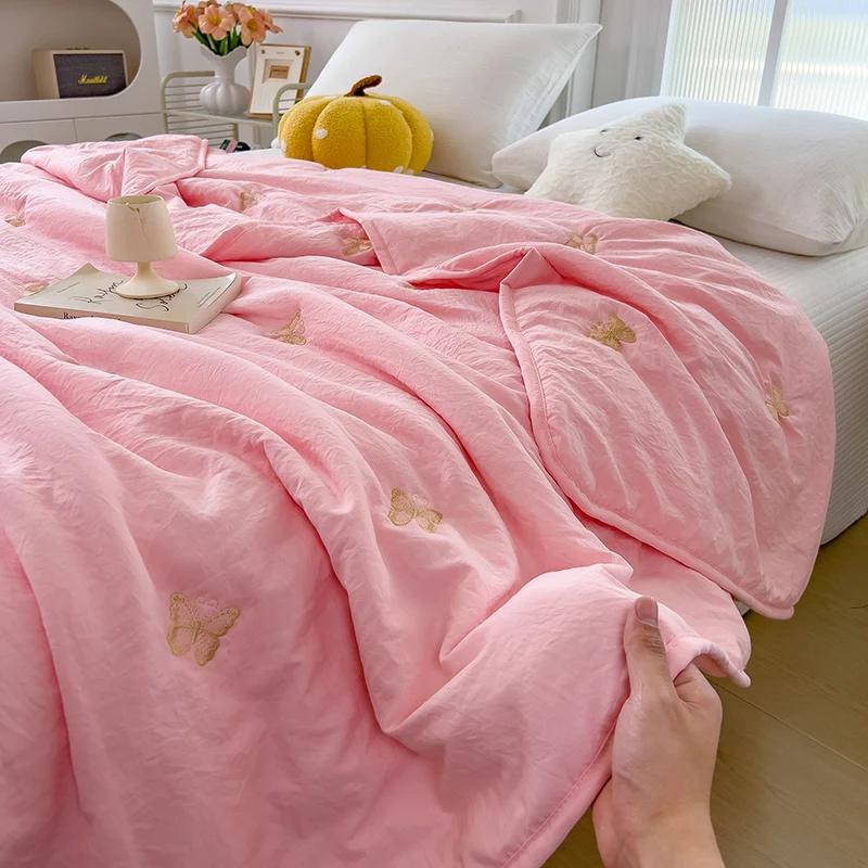 Dopamine Summer Quilt - Washed Soybean Cotton, Skin-Friendly & Breathable (Embroidered Home Decor)