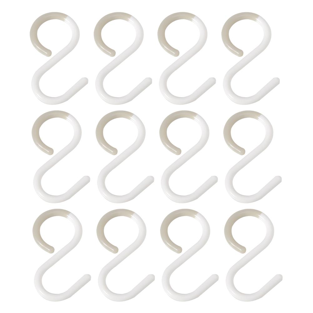 12 Pcs White S Hooks Plastic Key Hooks Coat Holder Multipurpose Bathroom Closet Wardrobe Clothes Ganizer Hooks