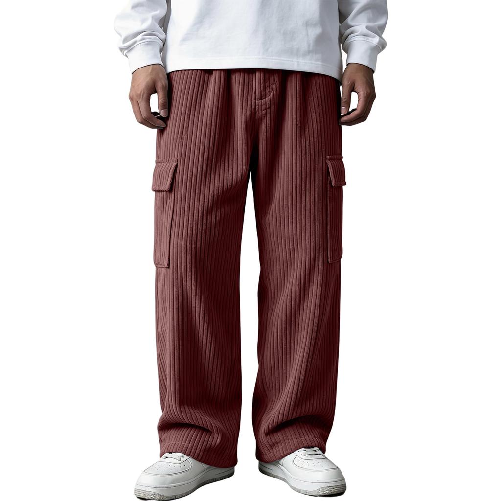 Men's Vintage Corduroy Pants with Vertical Stripes, Loose Fit Straight Leg Casual Work Trousers