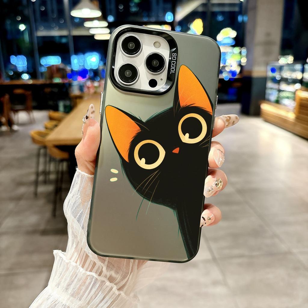 Color Phone Case For iPhone 17 16E 16 11 15 14 Pro MAX 12 13 MINI 7 8 Plus XR SE Silver Plated IMD Cover Lovely Cat Playing Fun