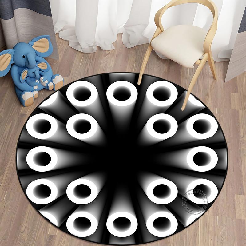 3D Hole Round Carpet Floor Mat Cushion Area Rug Living Room Carpet Table Mat Polyester Children's Room Decor Door Mat
