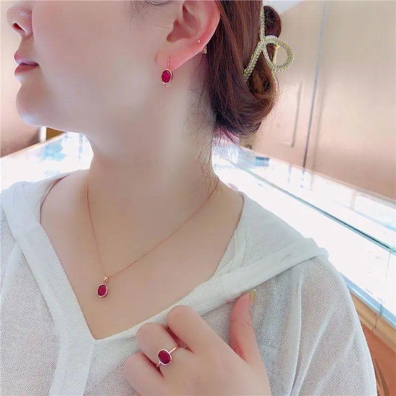 Russian Purple Gold Inlaid Rose Gold Plated Red Stone Ring Fashion Temperament Egg Surface Open Ring Jewelry