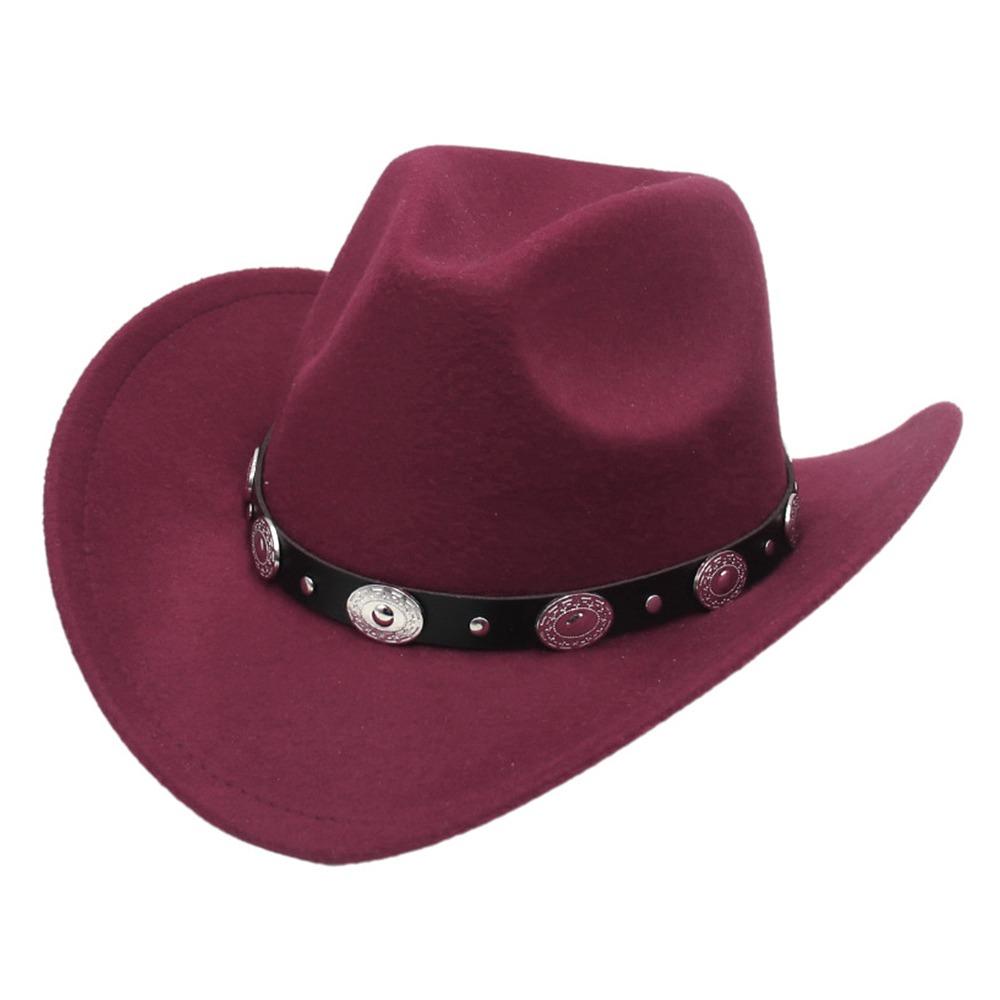 

Vintage Upturned Brim Western Cowboy Hats Wide Brim Ethnic Style Fedora with Faux Silver Accents Felt Hat for Women & Men