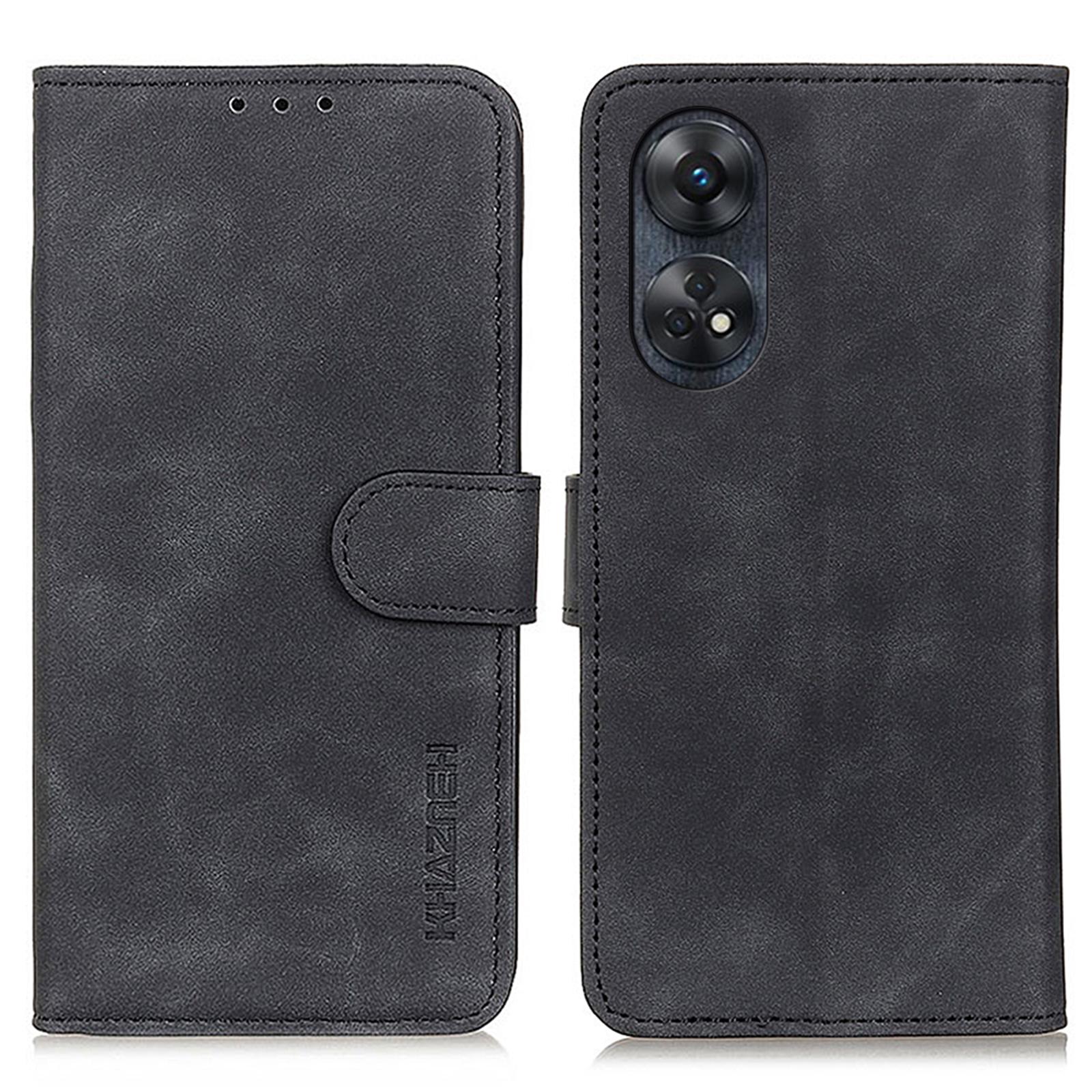 

KHAZNEH For Oppo Reno8 T 4G Retro Texture Phone Case PU Leather Stand Wallet Phone Cover Black