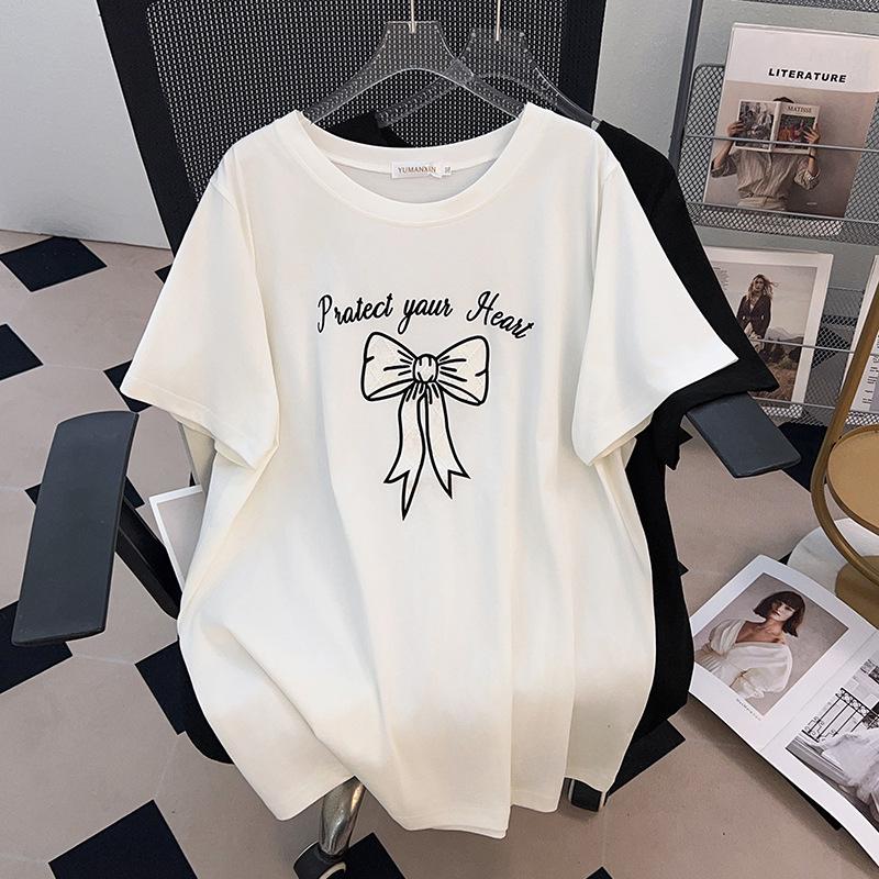 

Women s Loose Mid-Length Plus Size Short-Sleeve Round Neck T-Shirt (Available in 200/300/350 Jin) 4XL чорний