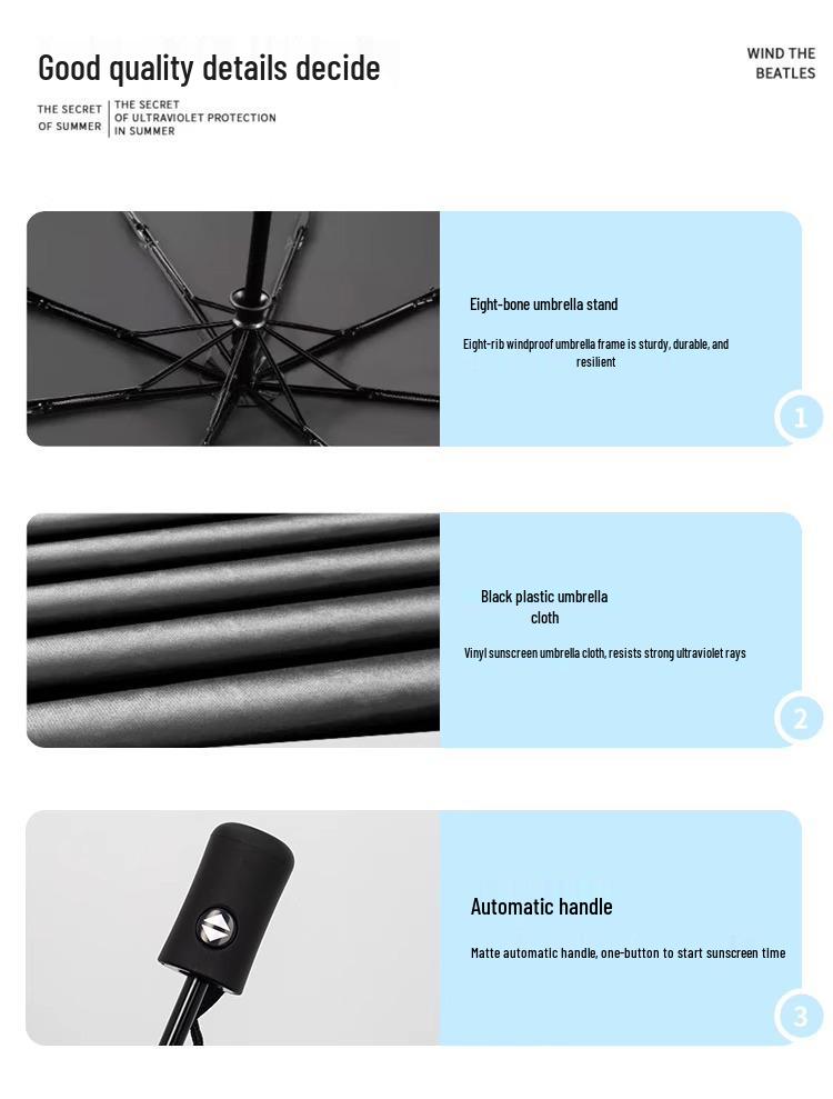 Autoschirm mit Doppelfunktion: Damen High-End Falt-Sonnenschirm mit Schwarzleim-Beschattung, UV-Sonnenschutz, Kompaktes Design