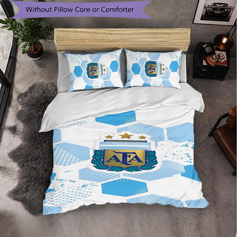 Argentina National Football Team 3 Piece Bedding Set Soft Duvet Cover Set with Pillowcases Printed Bedroom Decor Set for Home