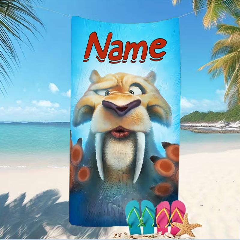 Personalizowane ręczniki plażowe z motywami z filmu Epoka Lodowcowa: Zmierzch Dinozaurów. Odpowiednie na plażę, do jogi, na sport.;idealne jako akcesoria plażowe
