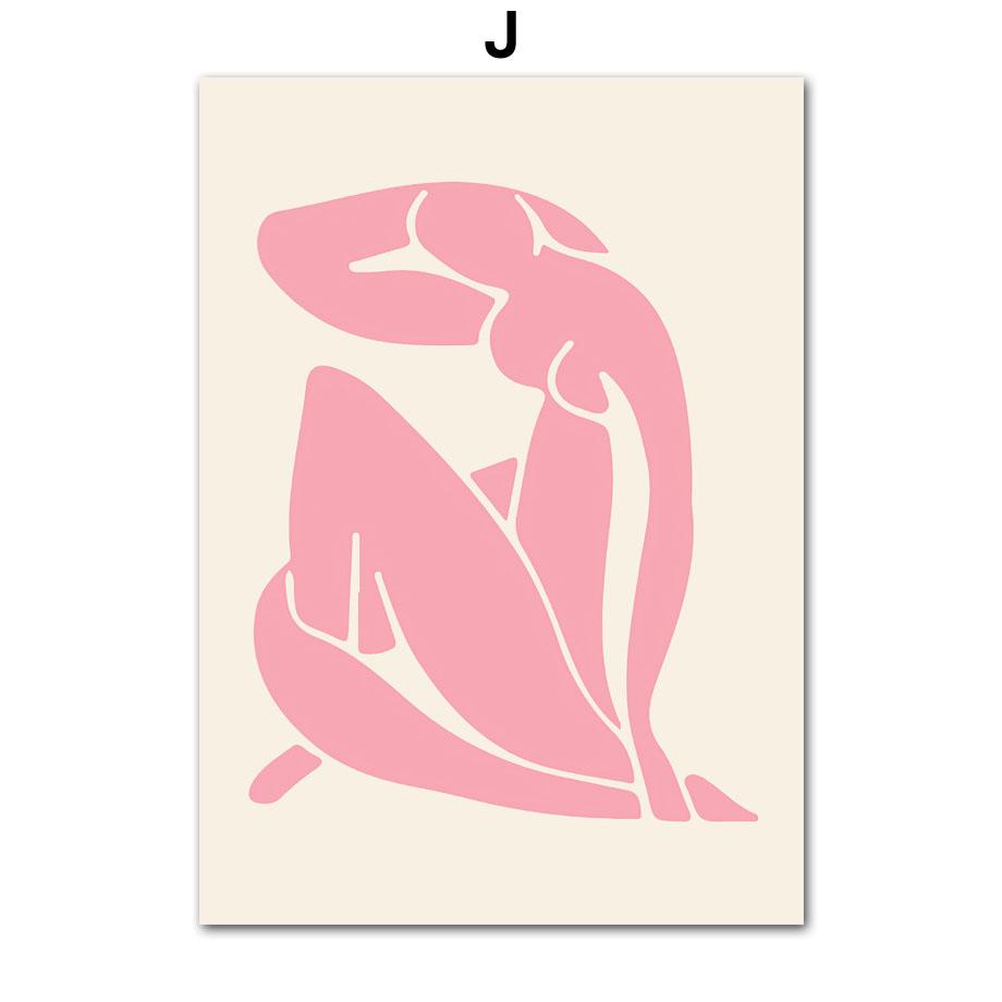 Matisse Woman Leaf Flower Drink Angel Number Pink Posters Canvas Painting Gallery Wall Art Prints Pictures for Living Room Decor