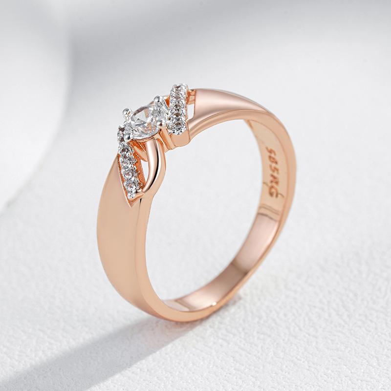 Anelli Lussuosi Lucidi in Zircone Naturale per Donna Colore Oro Rosa Incastonatura Mista Design Sottile Gioielli Quotidiani Sposa Matrimonio