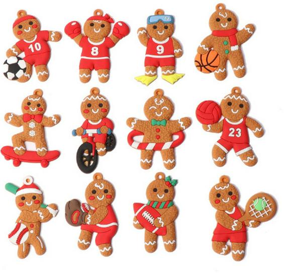 12 PVC Gingerbread Man Ornaments for Christmas Tree, Kitchen Decoration, and DIY Accessories.