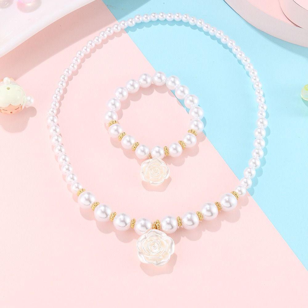 Flower Charm Pearl Elastics Bracelet Acrylic Necklace Bracelet Ring Gifts