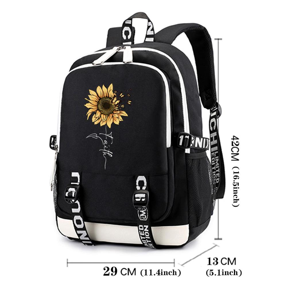 Sunflower & Butterfly Print Backpack Popular Women Girls Fashion Travel Backpacks Outdoor School Bag