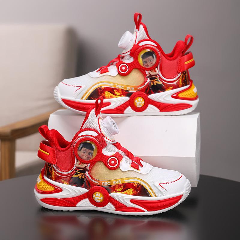 Nezha basketball shoes 2025 autumn new boys' shoes mesh breathable children's lightweight soft-soled non-slip sports shoes