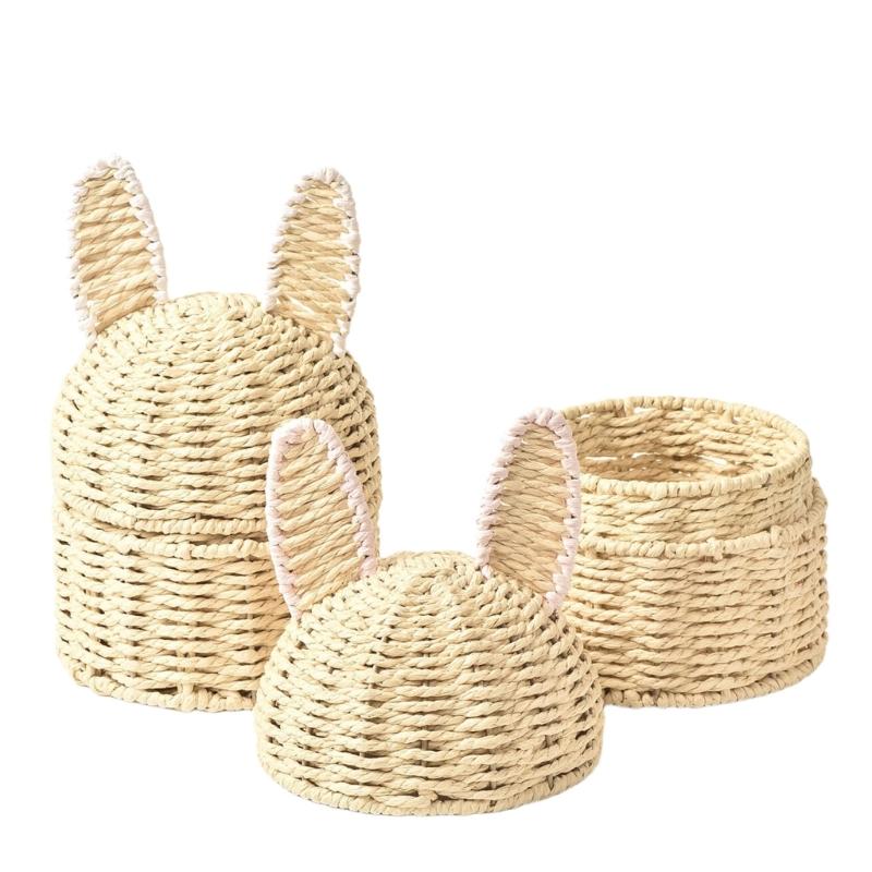 Artisanal Handwoven Rabbits Ears Basket for Easters Decoration and Home Storage Solution