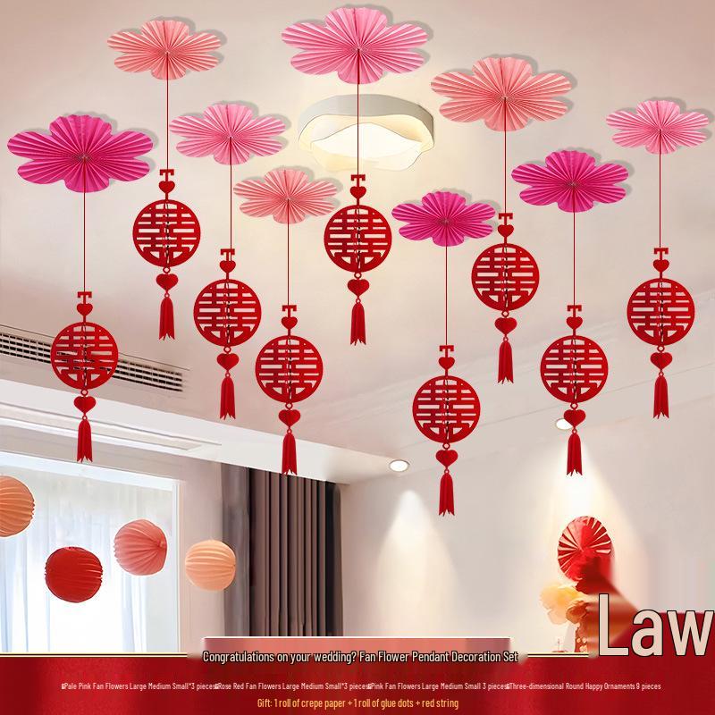 Double Happiness Wedding Ceiling Decorations: Bridal Bedroom & New Home Fan Ornaments