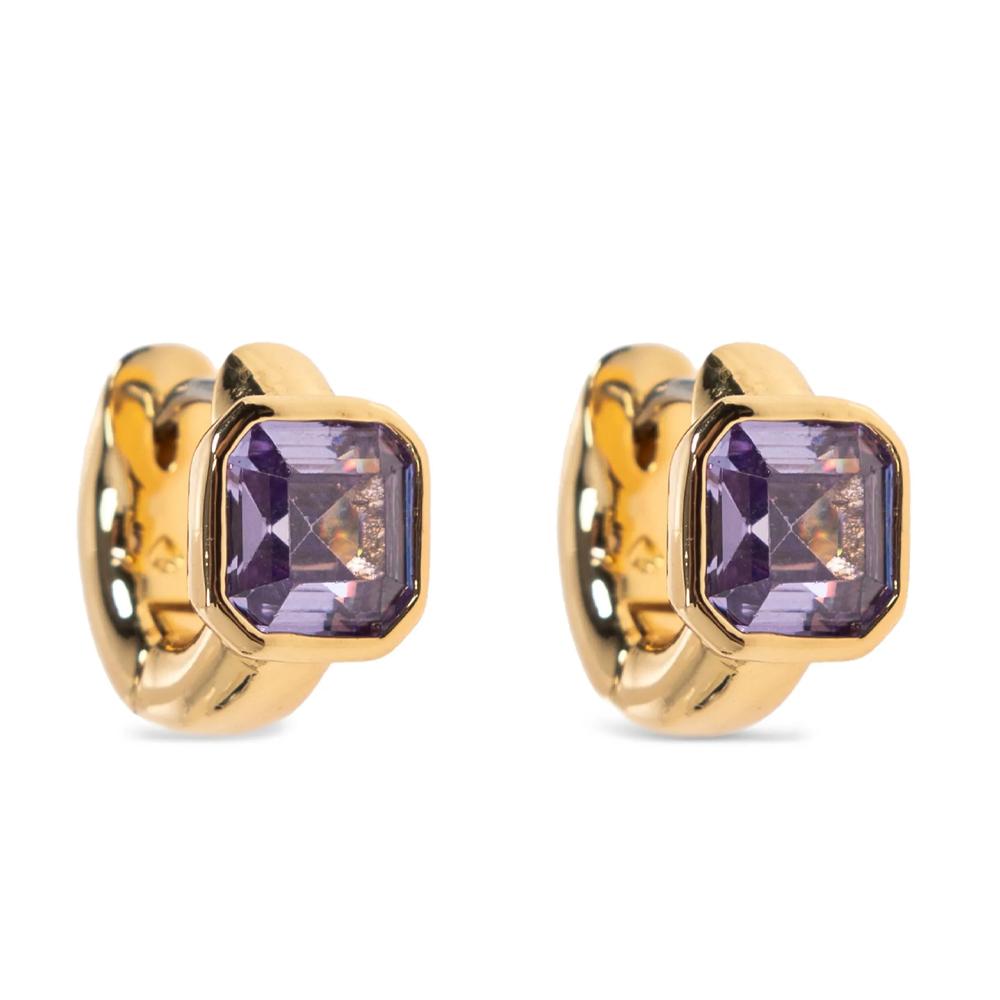 

Exquisite Green Purple Square Zircon Hoop Earrings Gold Color Stainless Steel Statement Huggie Zircon Wedding Gift Accessories фиолетовый