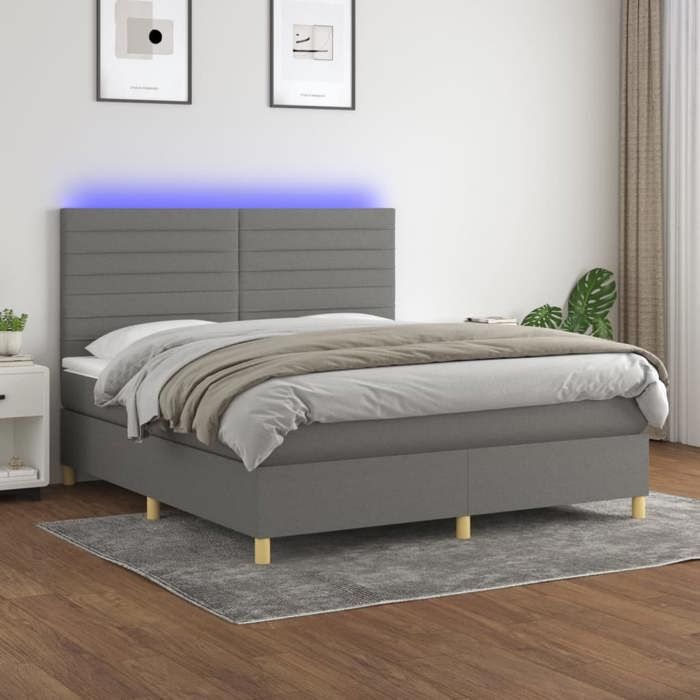 Maison Exclusive - Sommier à lattes de lit et matelas et LED Gris foncé 180x200 cm