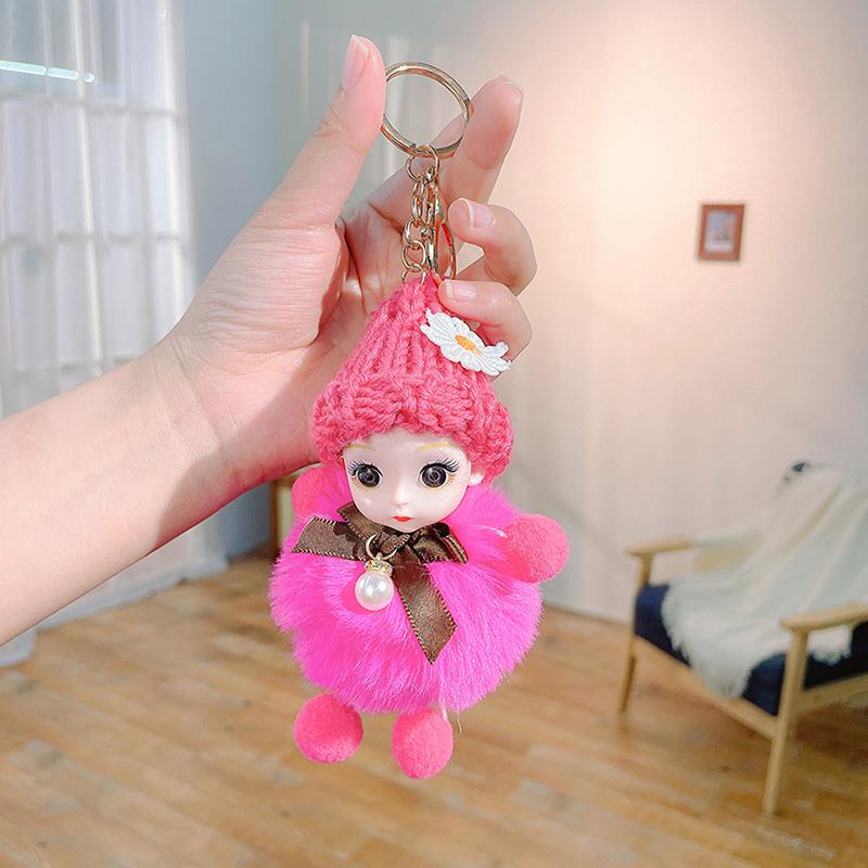 Cute Fluffy Plush Doll Keychains Lovely Pompom Sleeping Baby Keychain Girl Bags Keyrings Cars Key Ring Gift Charming Decoration
