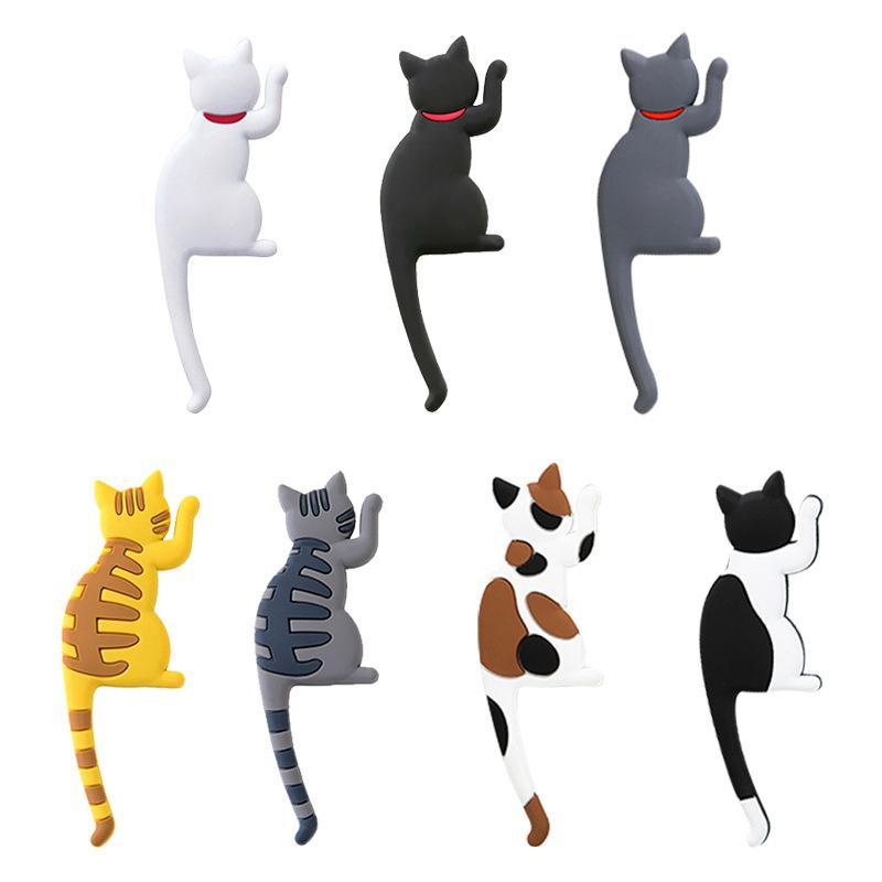Cute Cat Design Refrigerator Magnetic Hook, Kawaii Refrigerator Sticker, Punch-free Magnet Hook, Magnetic Storage Hook