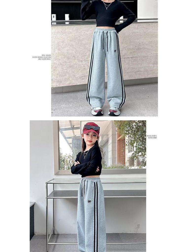 2025 Mädchen Fleece-Sweathose: Hochwertige Herbst/Winter Freizeit-Sporthose mit weitem geradem Bein für mittlere und große Kinder, modisch und verdickt.