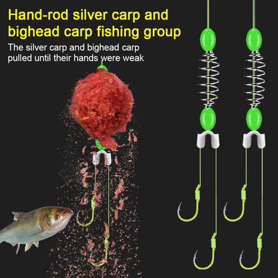 New Hand Rod Carp Fishing Bait Kit Double Hook Spring Line Fishing with Hook Set Gear Professio B4Y6