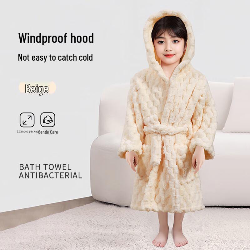 LISM Kids Wearable Coral Fleece Bathrobe